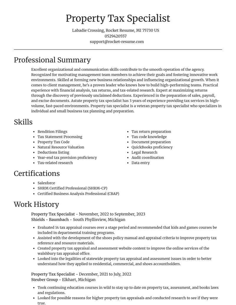 property tax specialist accounting and finance resume focal point template 2 foc