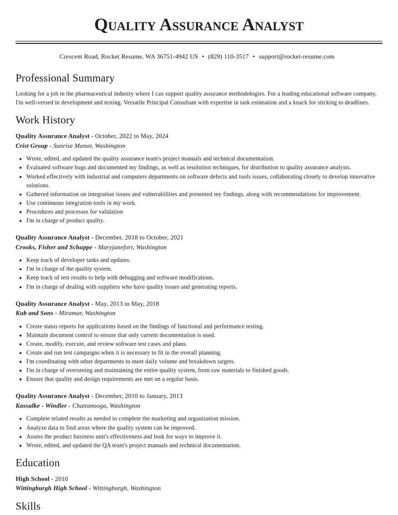 quality assurance analyst accounting and finance resume classic template 2 cla