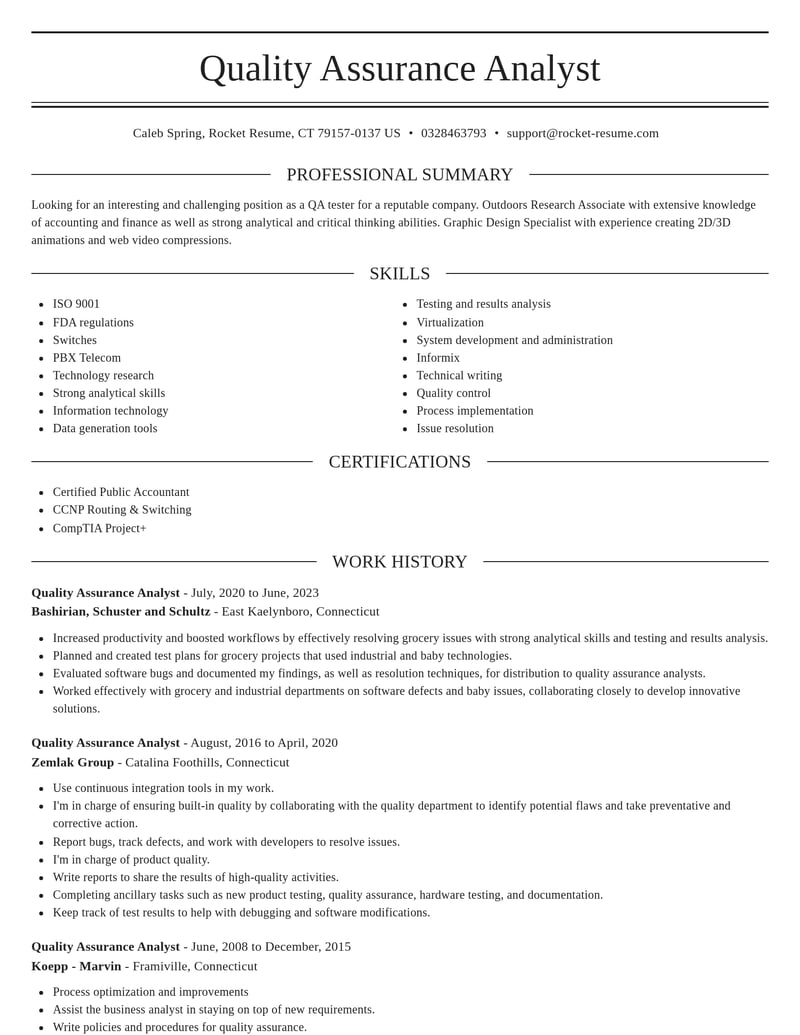 quality assurance analyst accounting and finance resume elegant template 2 ele