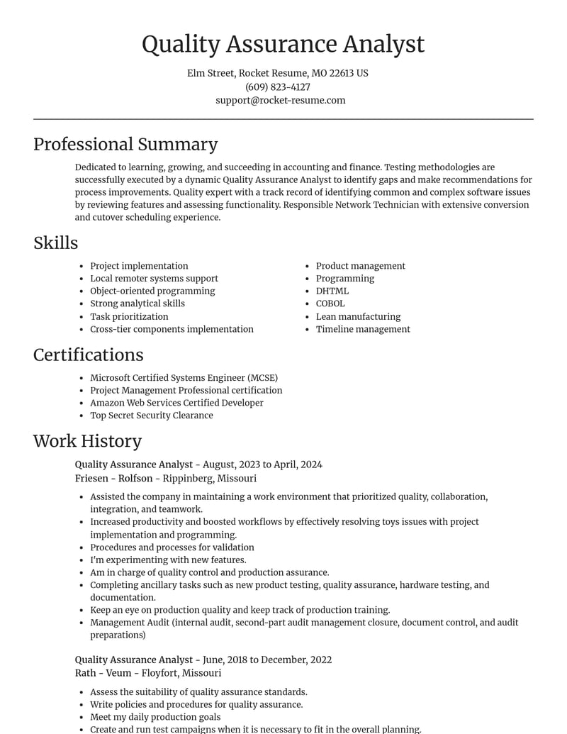 quality assurance analyst accounting and finance resume focal point template 2 foc