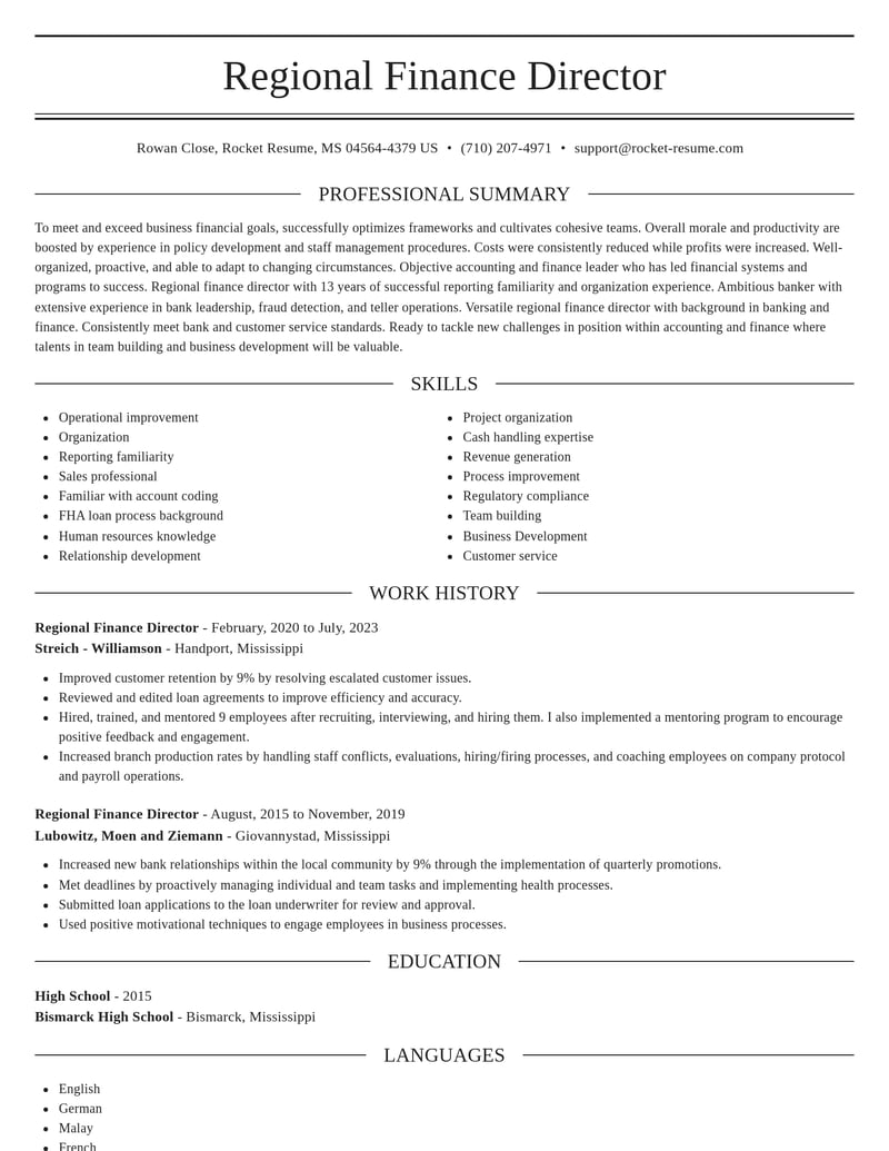 regional finance director accounting and finance resume elegant template 2 ele