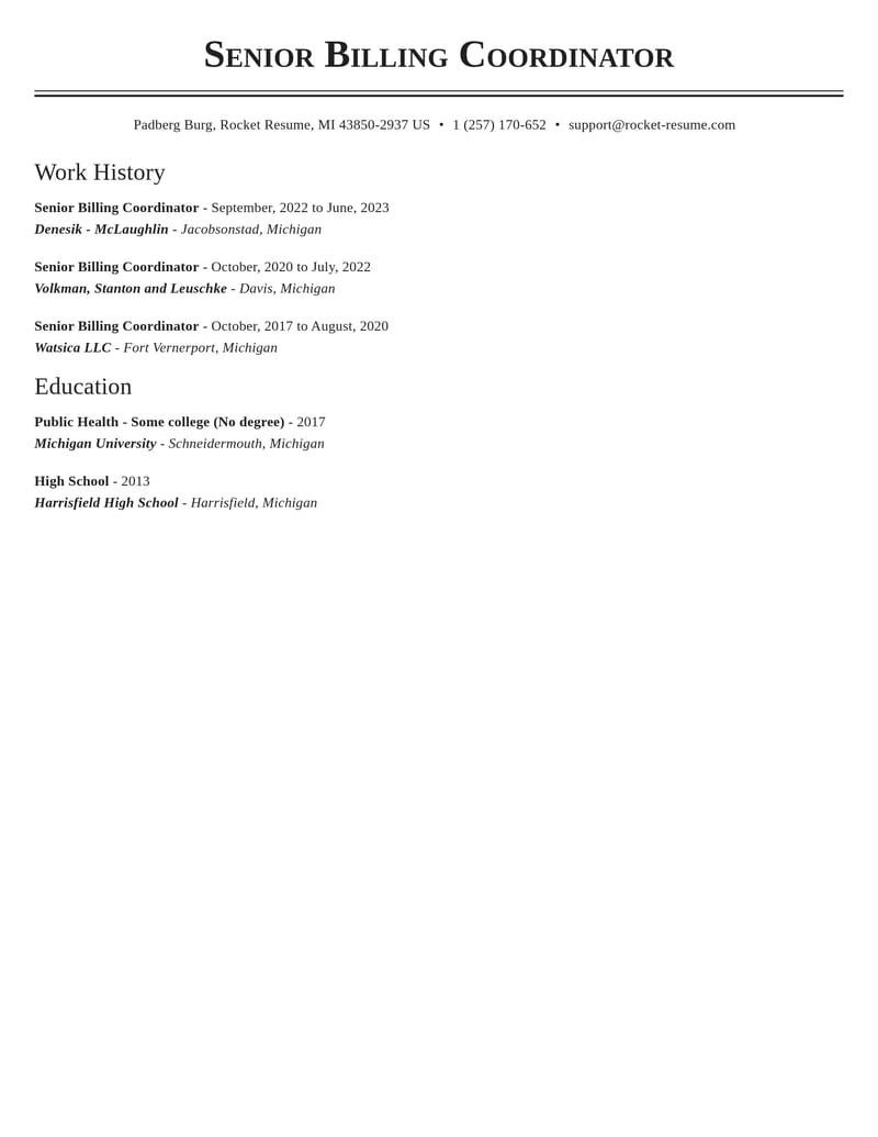 senior billing coordinator accounting and finance resume classic template 0 cla