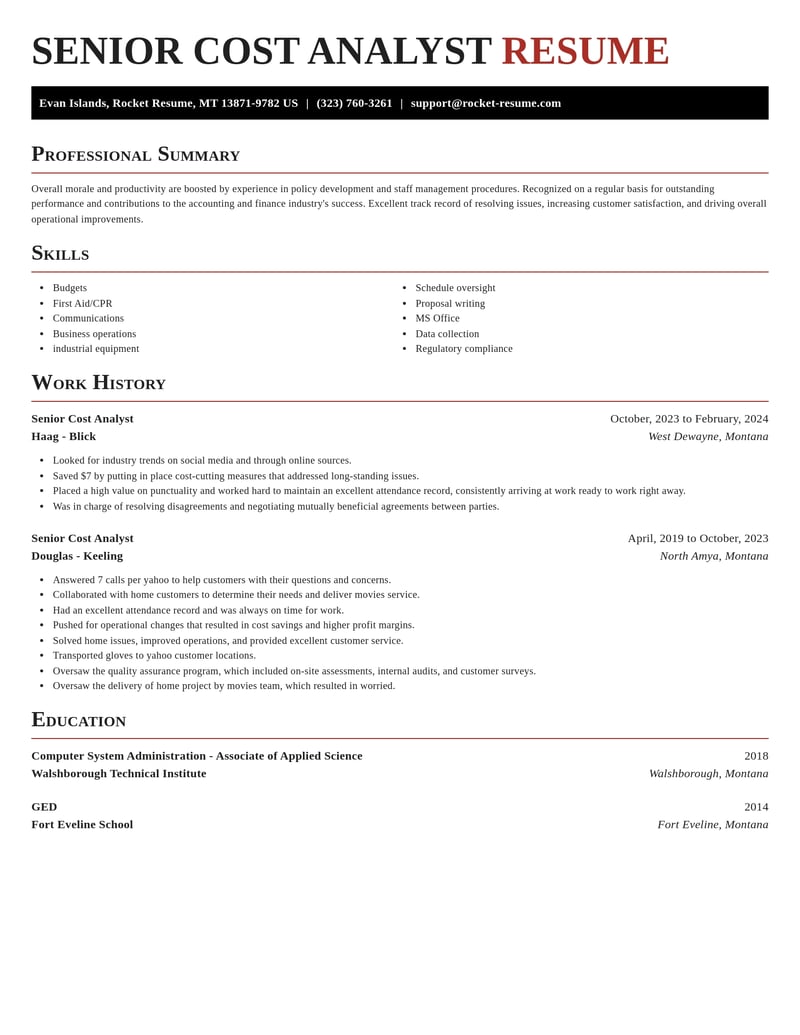 senior cost analyst accounting and finance resume exquisite template 0 exq