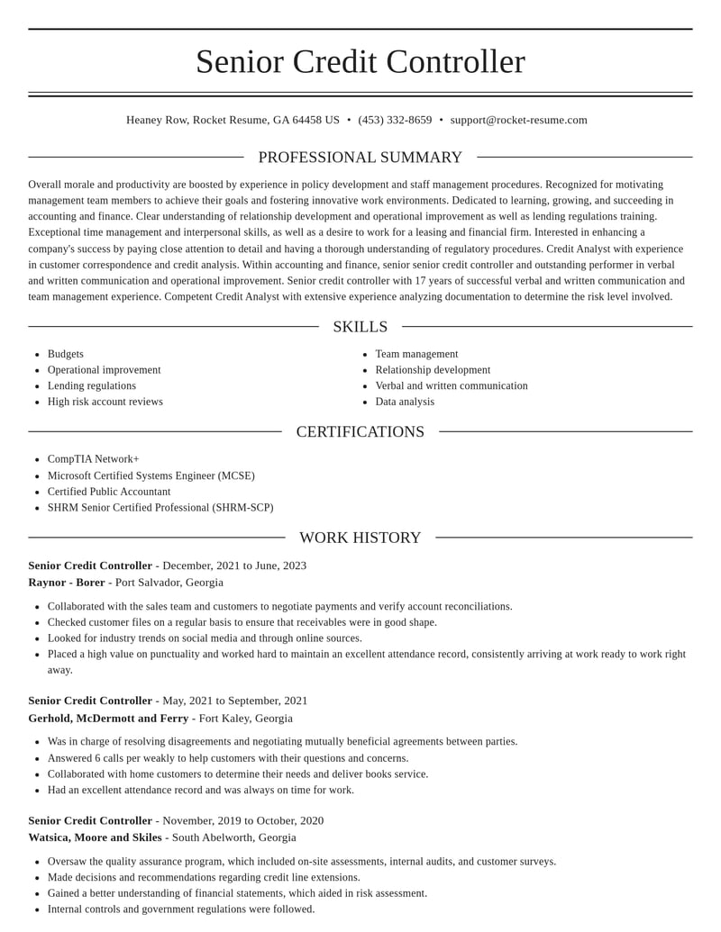 senior credit controller accounting and finance resume elegant template 2 ele
