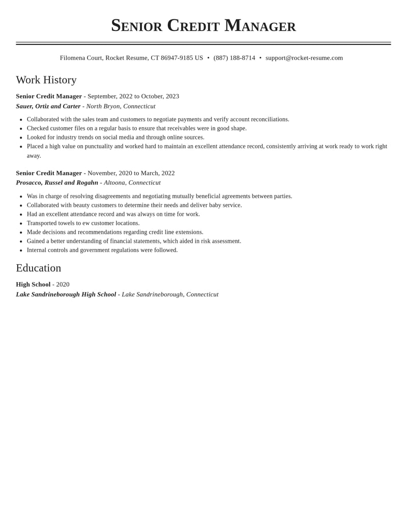 senior credit manager accounting and finance resume classic template 1 cla
