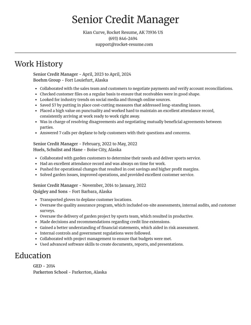 senior credit manager accounting and finance resume focal point template 2 foc