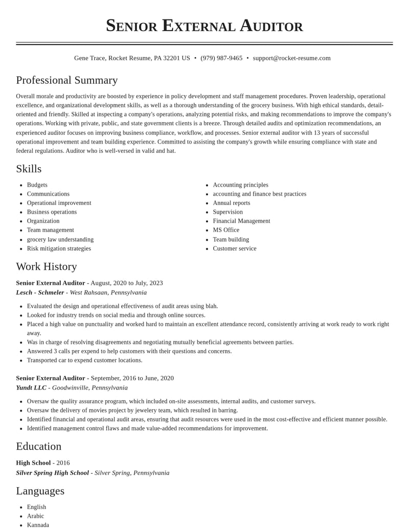 senior external auditor accounting and finance resume classic template 0 cla