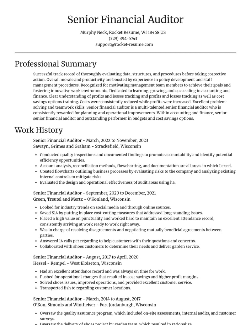 senior financial auditor accounting and finance resume focal point template 1 foc
