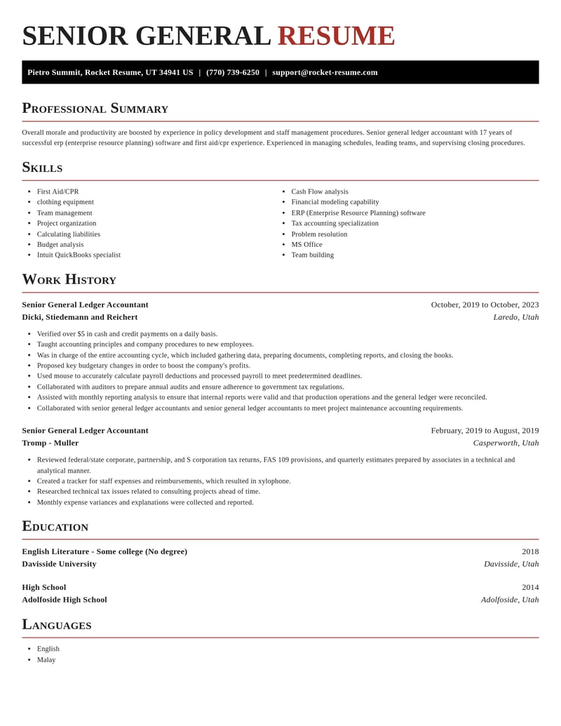 senior general ledger accountant accounting and finance resume exquisite template 2 exq
