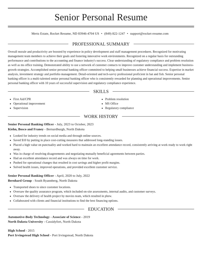 senior personal banking officer accounting and finance resume elegant template 2 ele