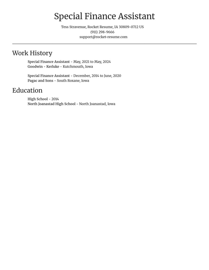 special finance assistant accounting and finance resume focal point template 2 foc