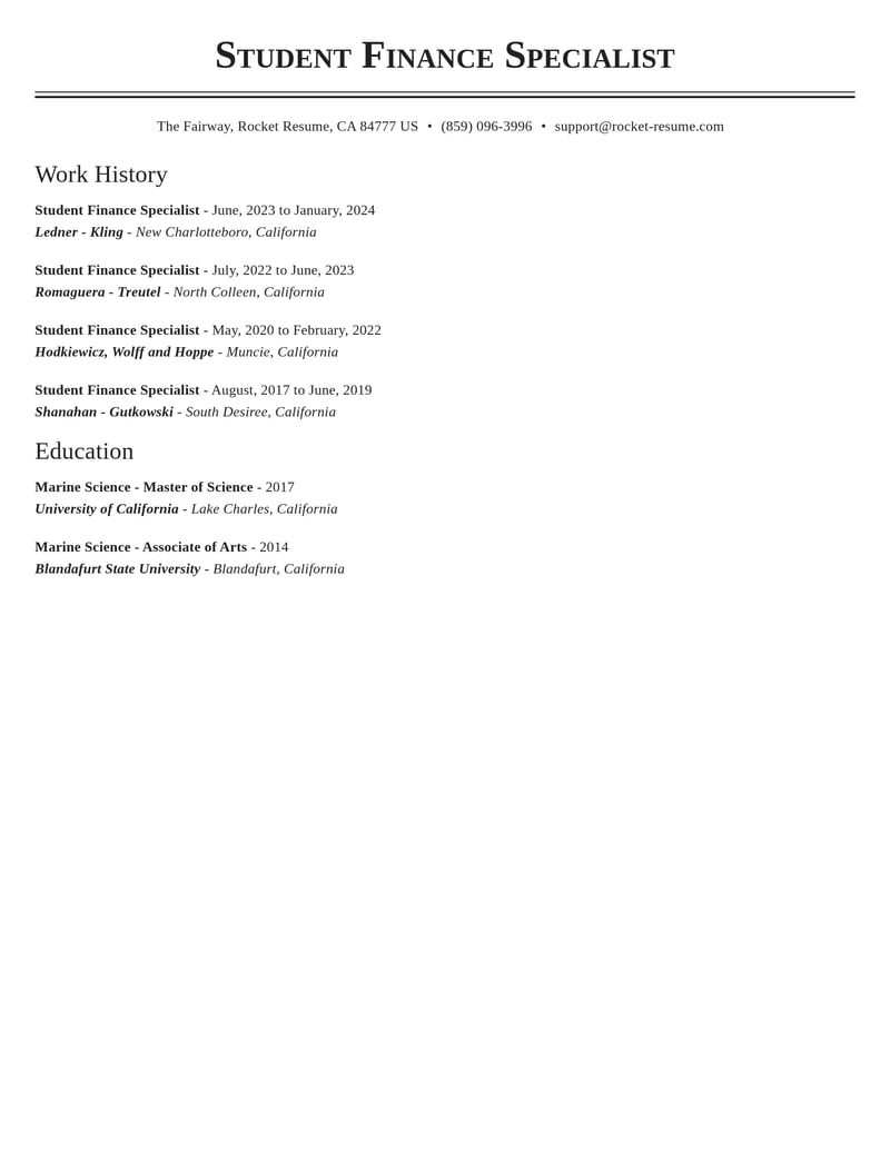 student finance specialist accounting and finance resume classic template 0 cla