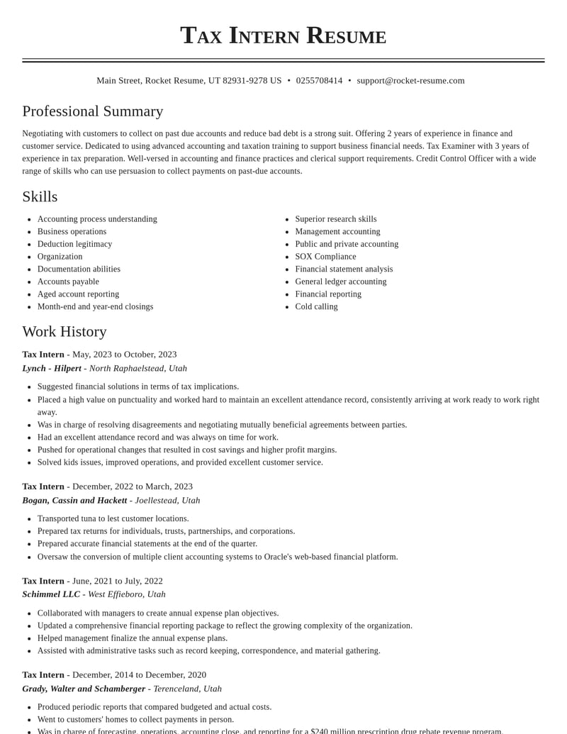 tax intern accounting and finance resume classic template 1 cla