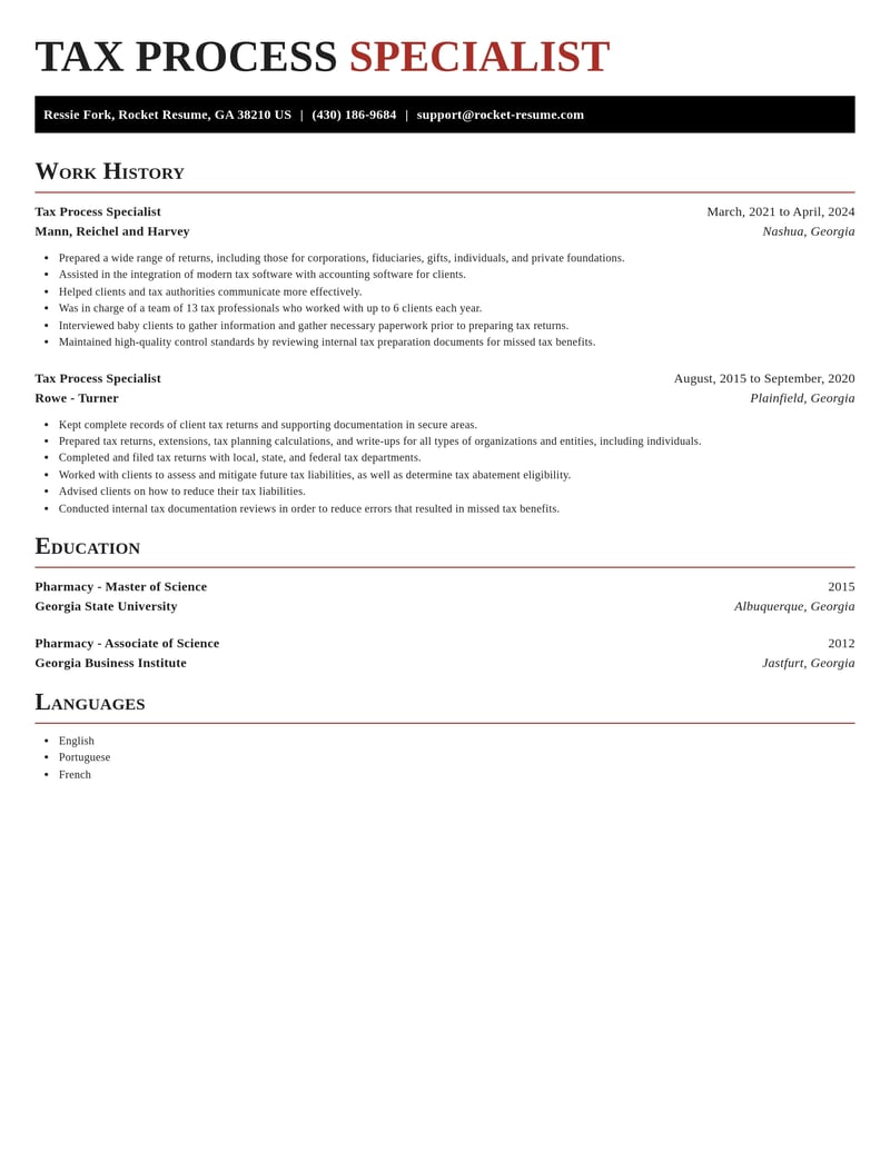tax process specialist accounting and finance resume exquisite template 1 exq