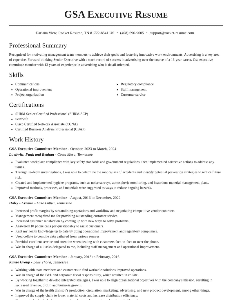 gsa executive committee member advertising resume classic template 1 cla