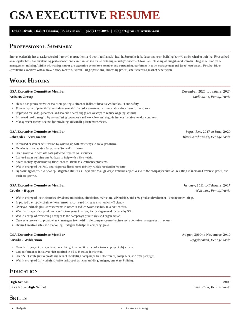 gsa executive committee member advertising resume exquisite template 2 exq