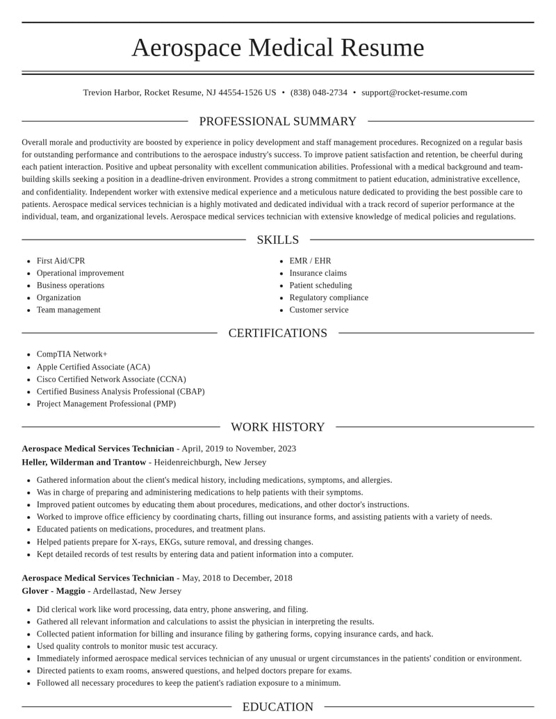 aerospace medical services technician aerospace resume elegant template 2 ele