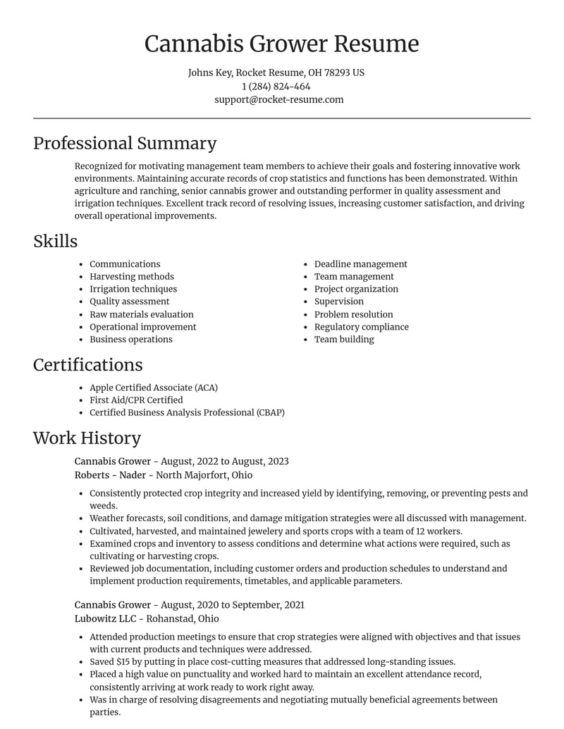 cannabis grower agriculture and ranching resume focal point template 2 foc