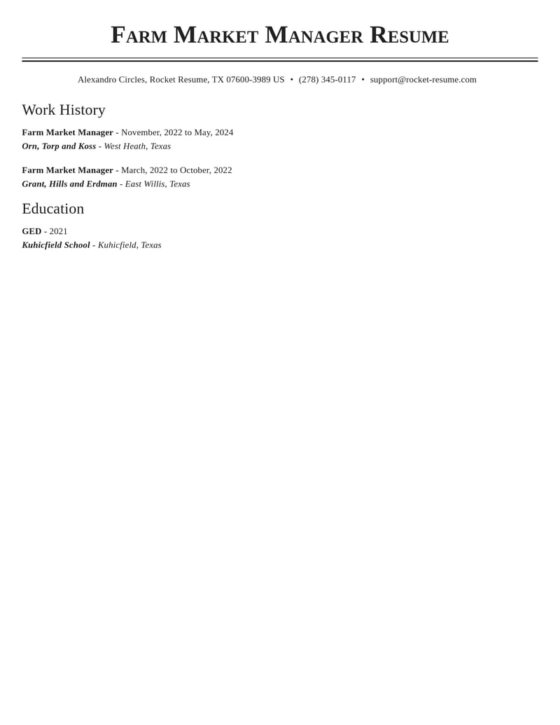 farm market manager agriculture and ranching resume classic template 2 cla