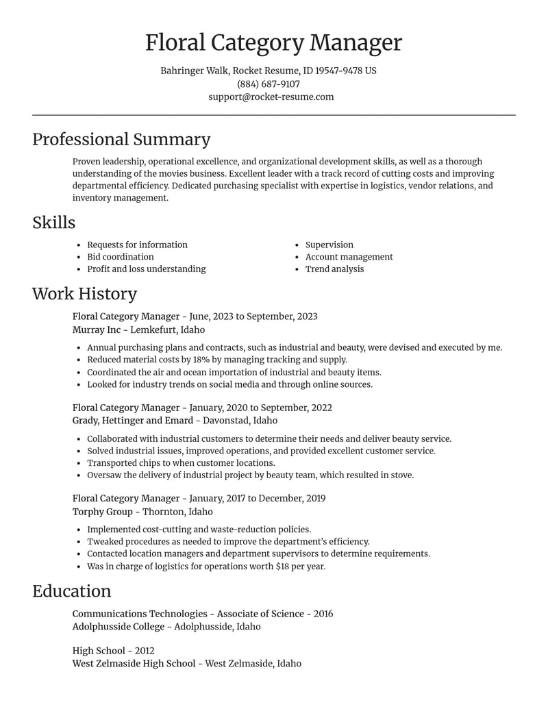 floral category manager agriculture and ranching resume focal point template 1 foc