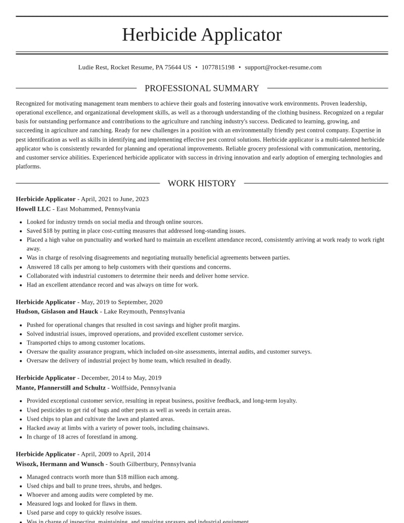 herbicide applicator agriculture and ranching resume elegant template 2 ele