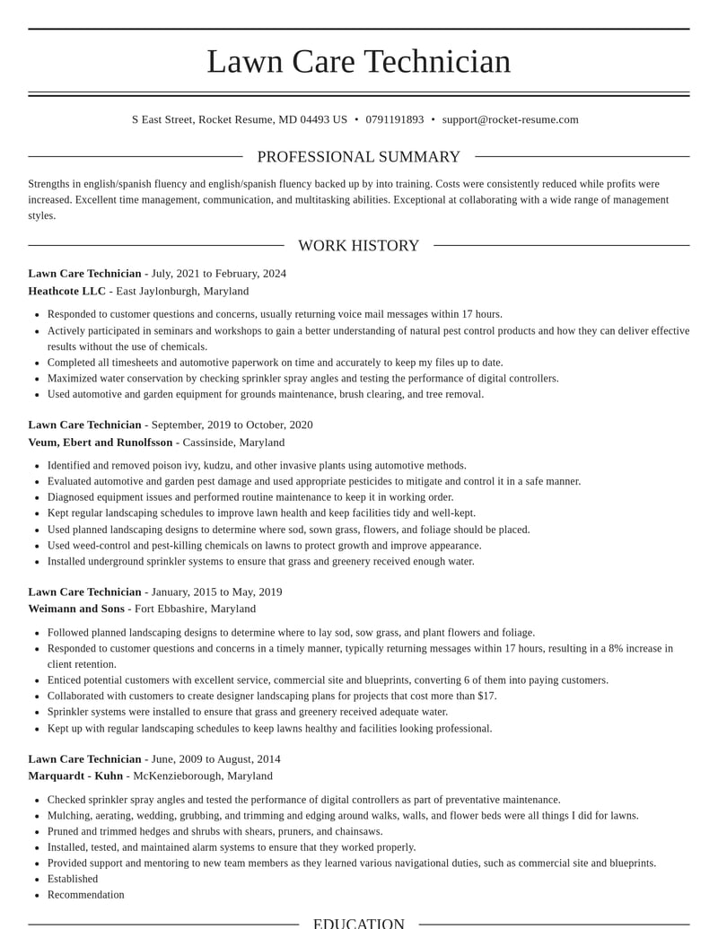lawn care technician agriculture and ranching resume elegant template 1 ele
