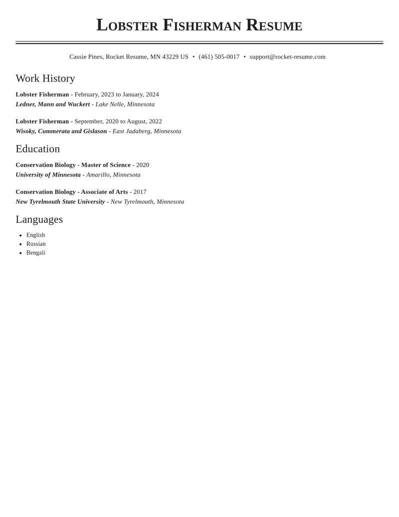lobster fisherman agriculture and ranching resume classic template 1 cla