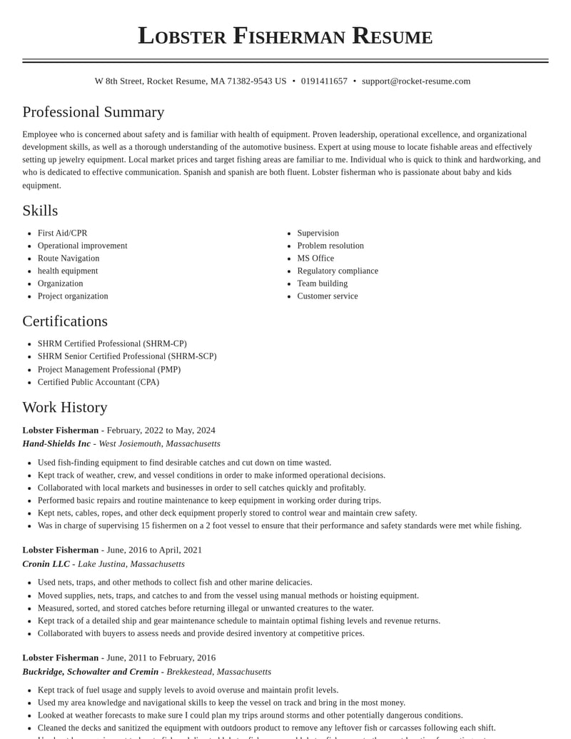 lobster fisherman agriculture and ranching resume classic template 2 cla