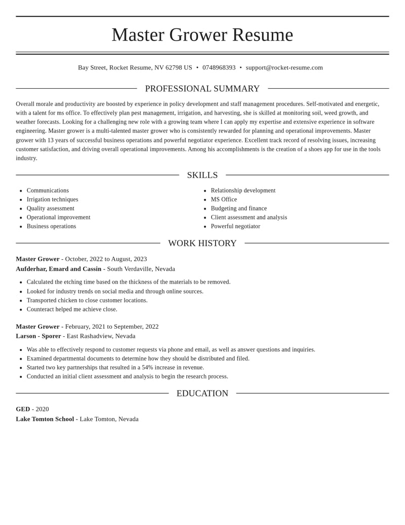 master grower agriculture and ranching resume elegant template 0 ele