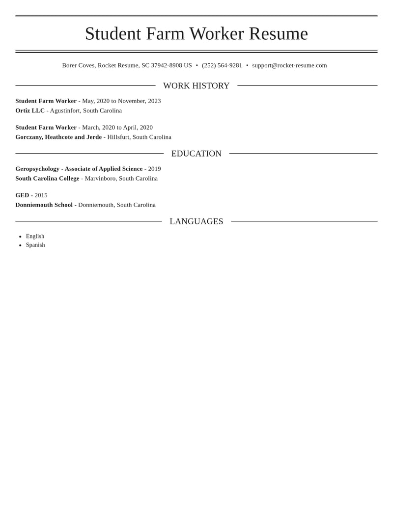 student farm worker agriculture and ranching resume elegant template 1 ele