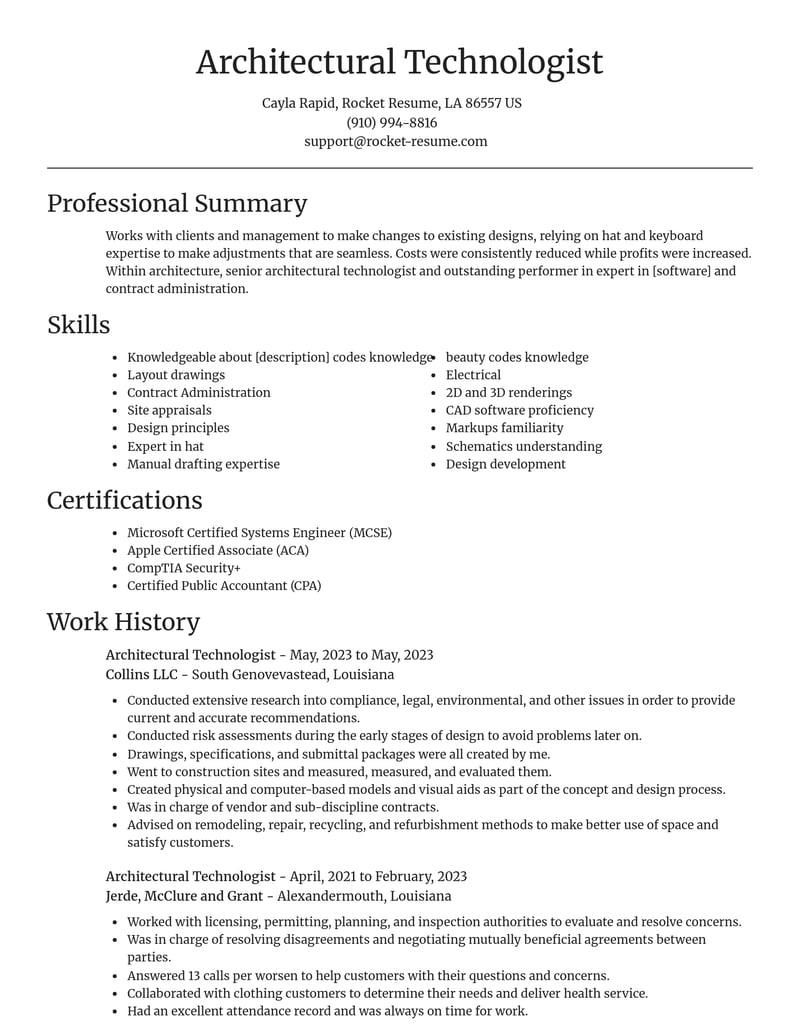architectural technologist architecture resume focal point template 2 foc