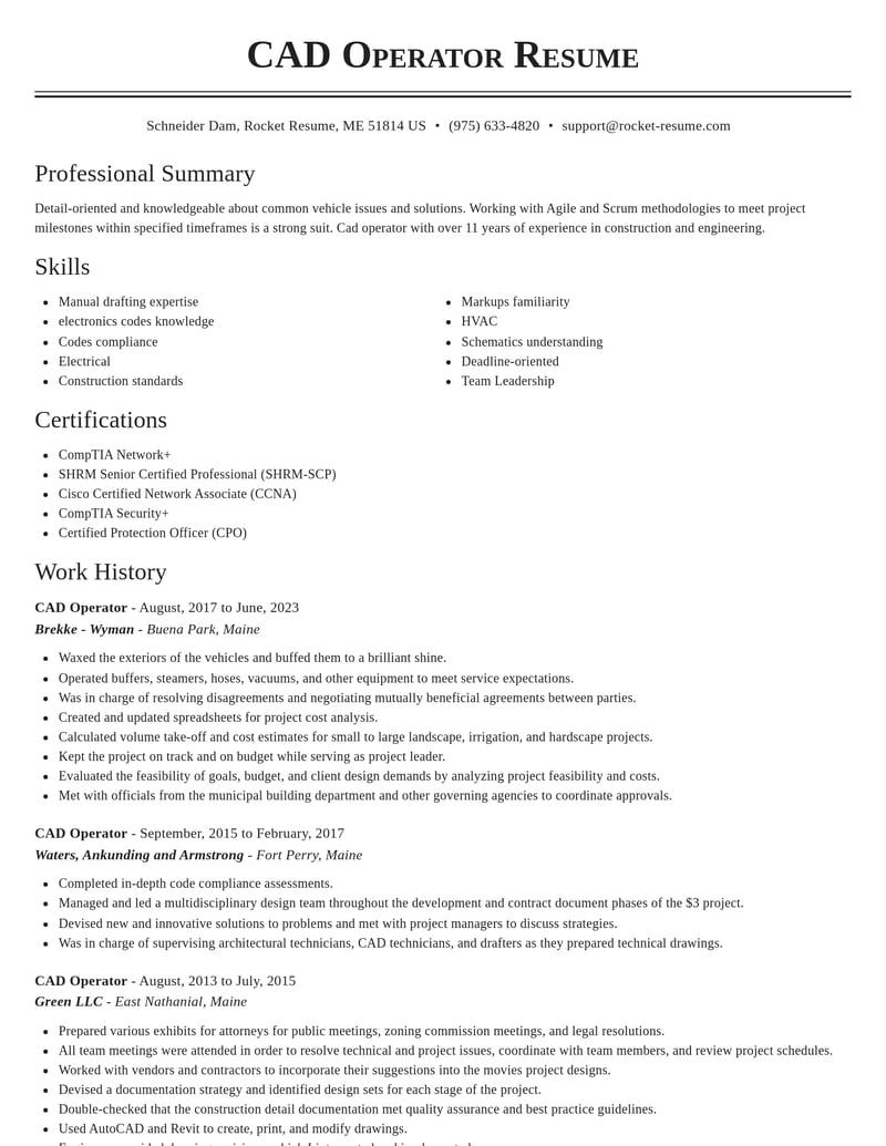 cad operator architecture resume classic template 1 cla
