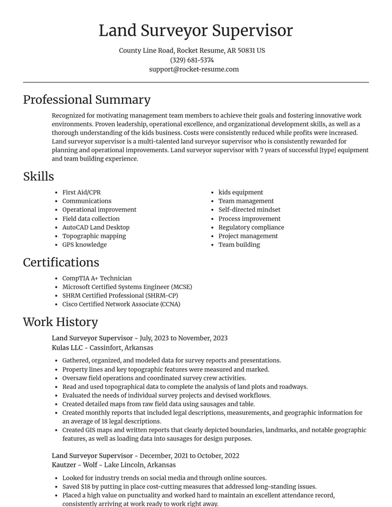 land surveyor supervisor architecture resume focal point template 2 foc