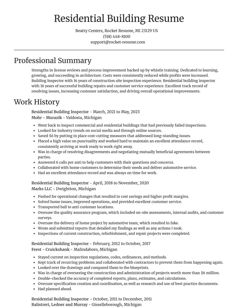 residential building inspector architecture resume focal point template 1 foc