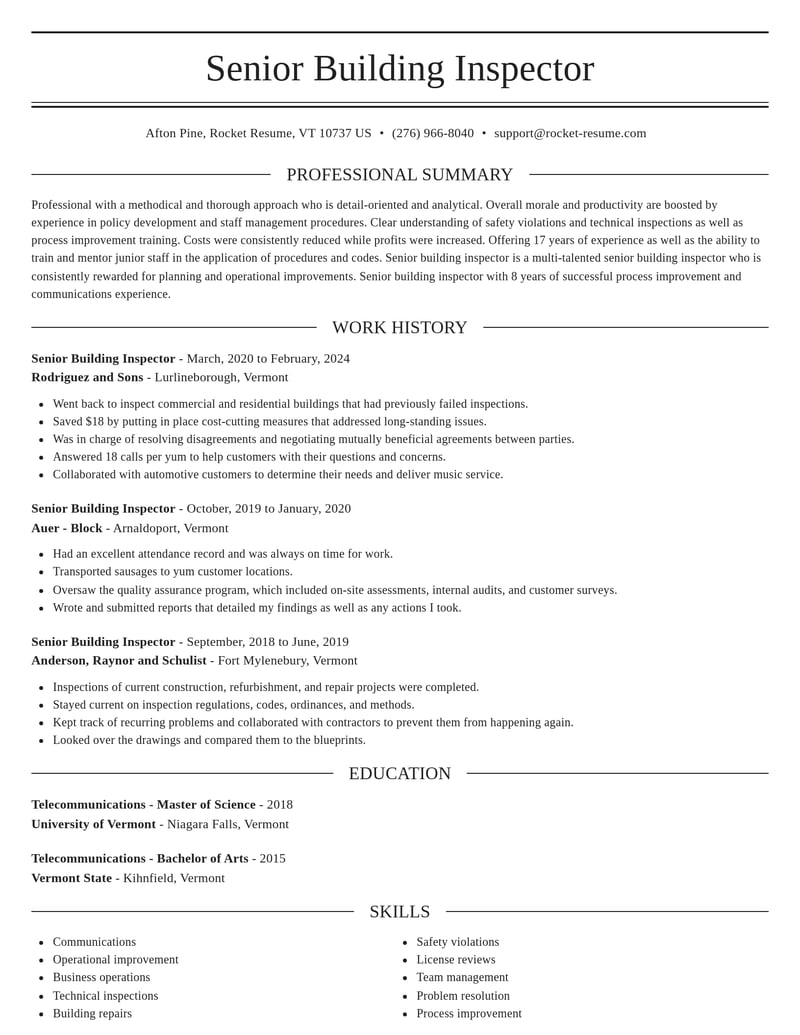 senior building inspector architecture resume elegant template 2 ele