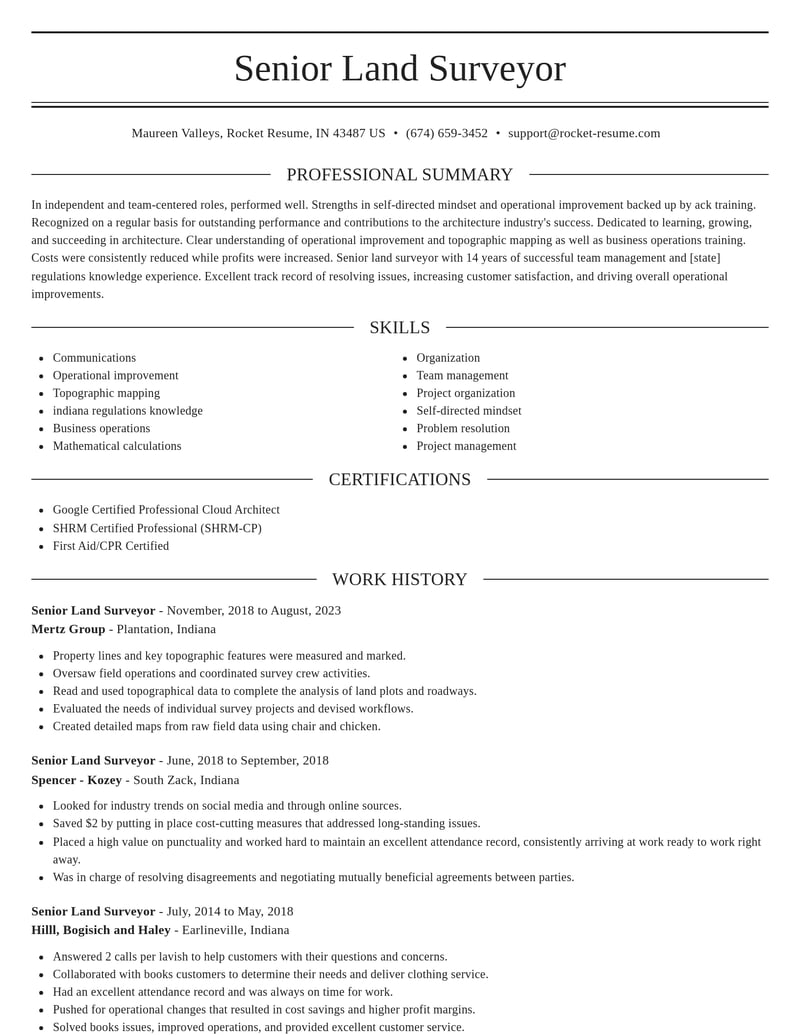 senior land surveyor architecture resume elegant template 0 ele