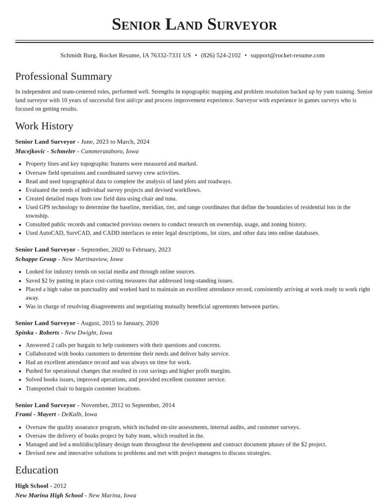 senior land surveyor architecture resume classic template 1 cla