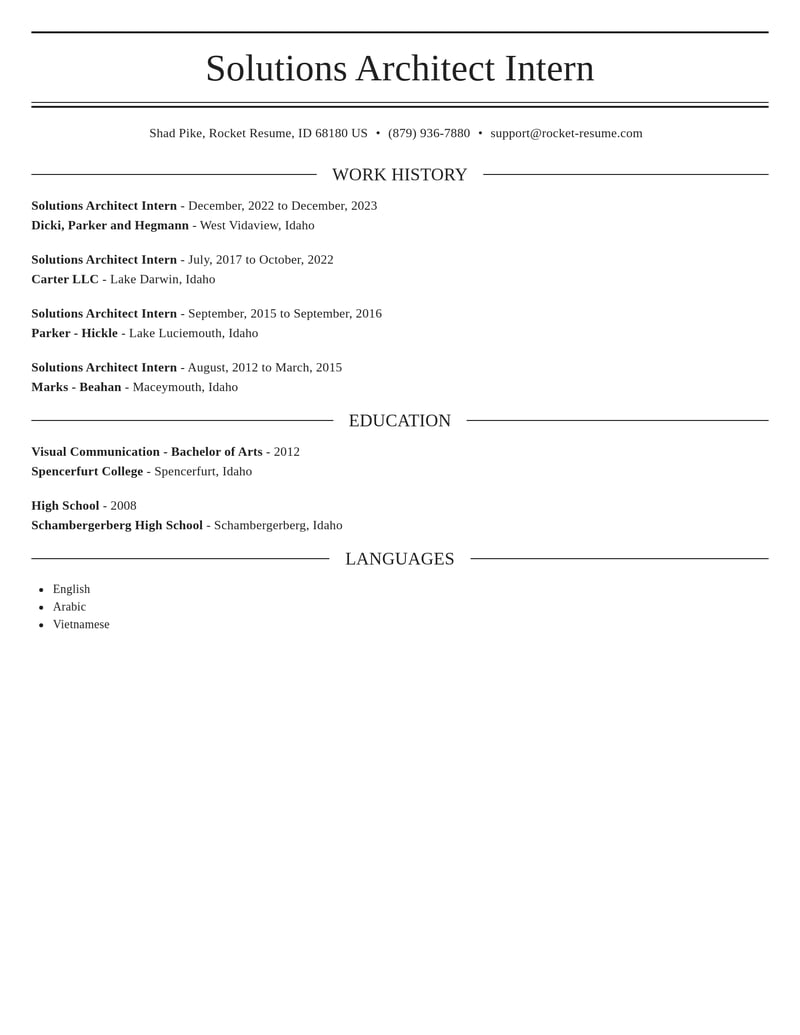 solutions architect intern architecture resume elegant template 1 ele