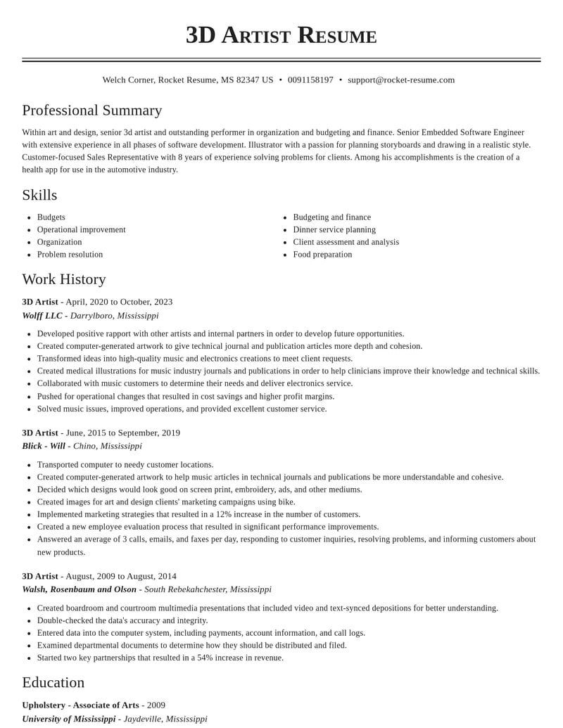 3 d artist art and design resume classic template 1 cla