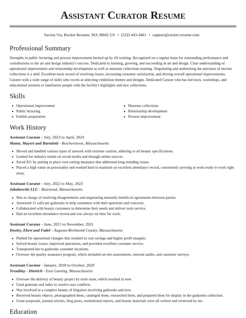 assistant curator art and design resume classic template 1 cla