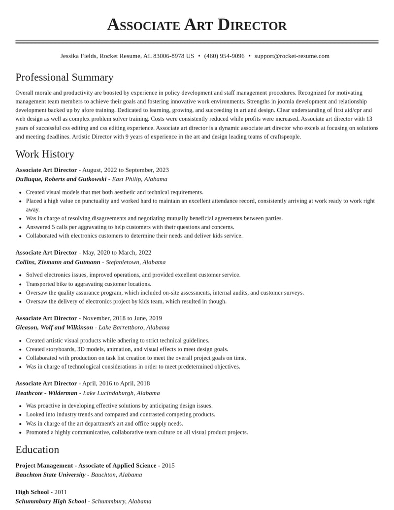 associate art director art and design resume classic template 1 cla