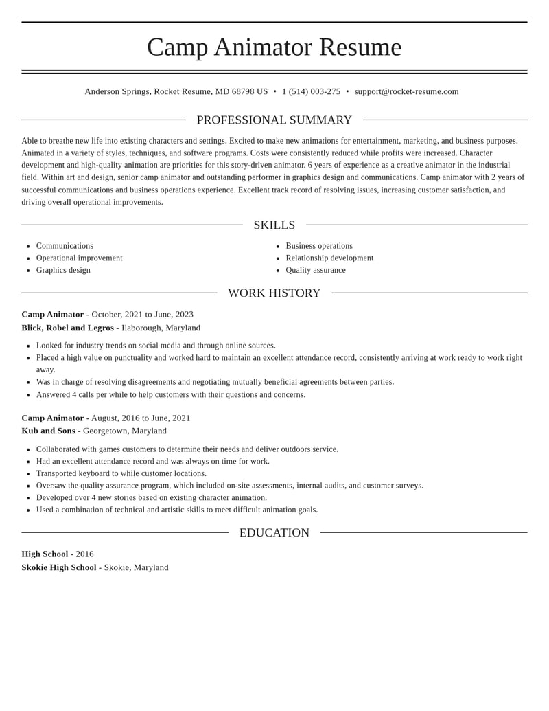 camp animator art and design resume elegant template 0 ele