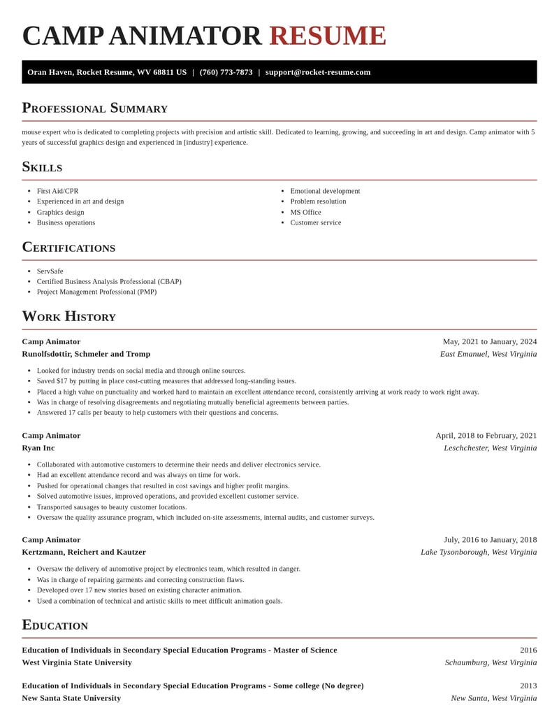 camp animator art and design resume exquisite template 1 exq