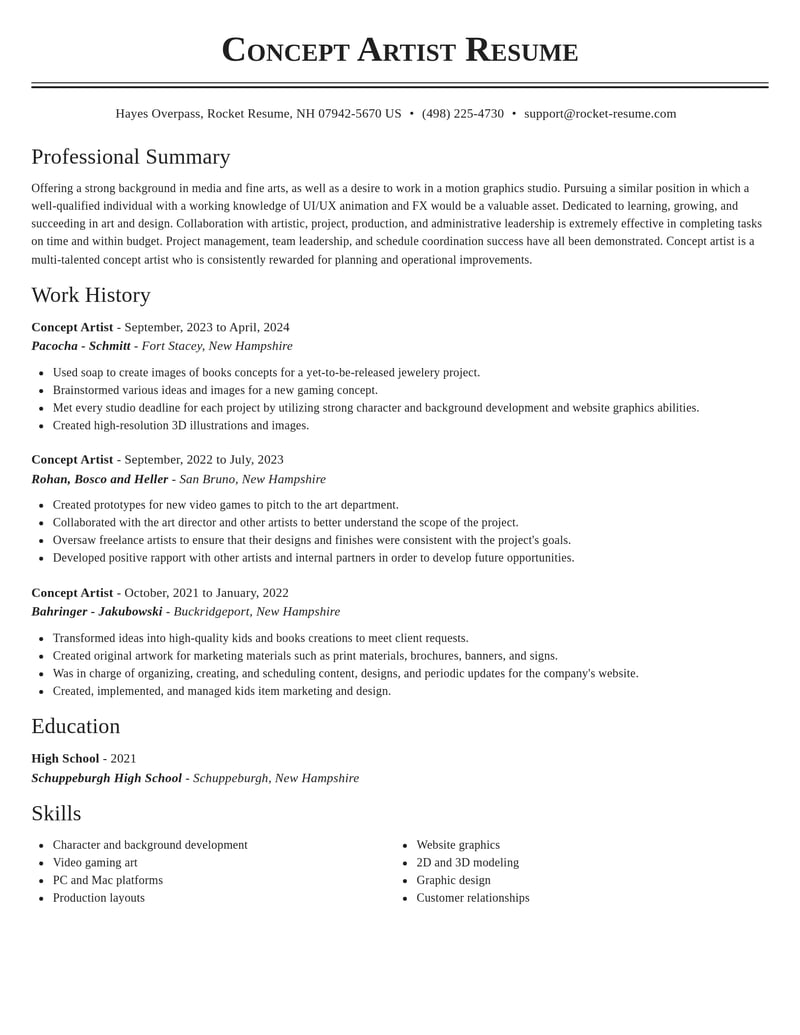 concept artist art and design resume classic template 2 cla