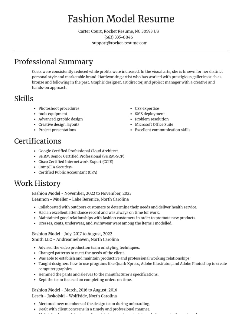 fashion model art and design resume focal point template 2 foc