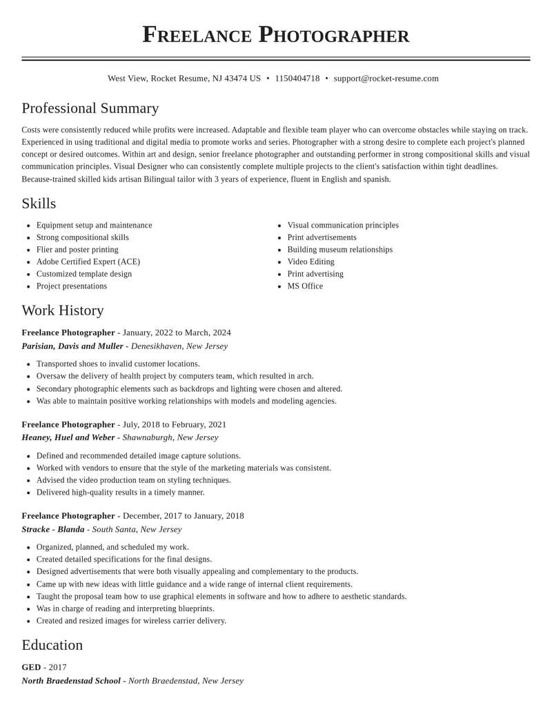 freelance photographer art and design resume classic template 2 cla