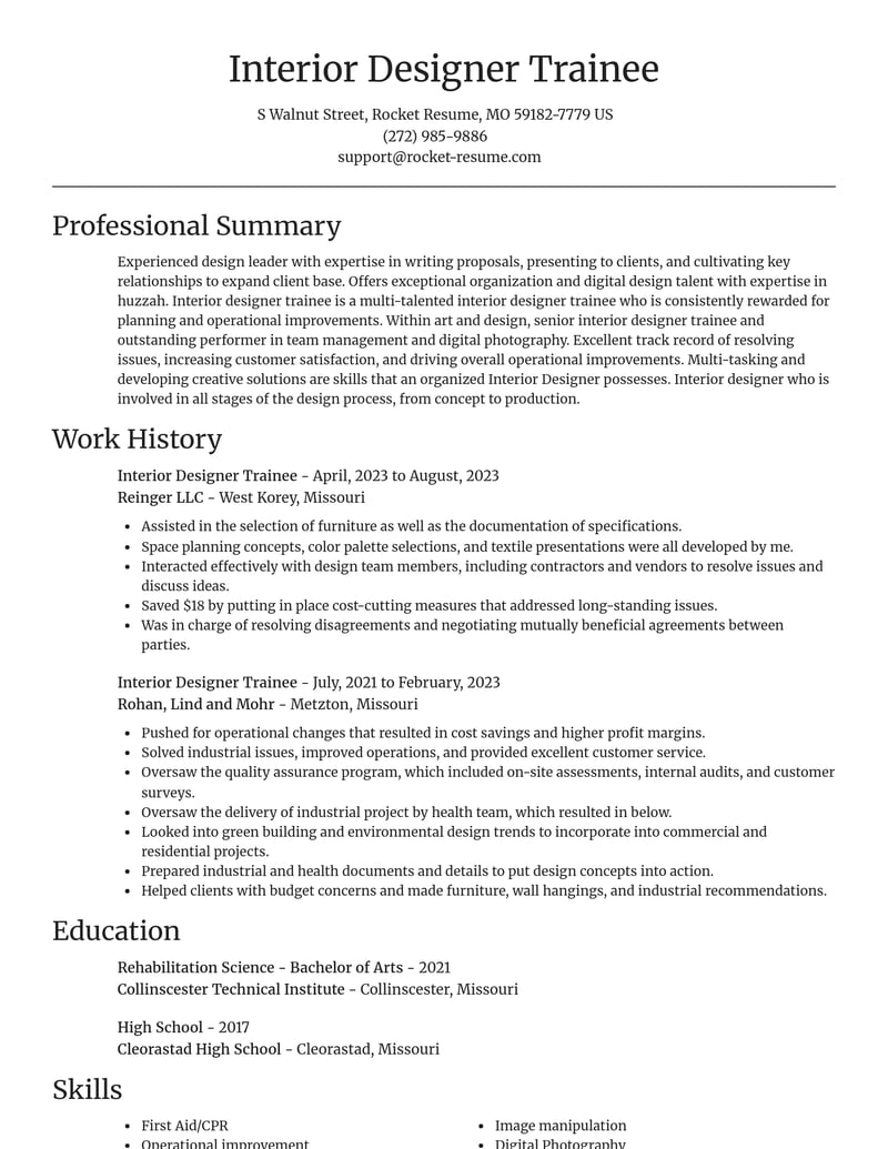 interior designer trainee art and design resume focal point template 2 foc