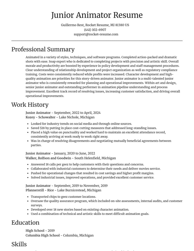 junior animator art and design resume focal point template 0 foc