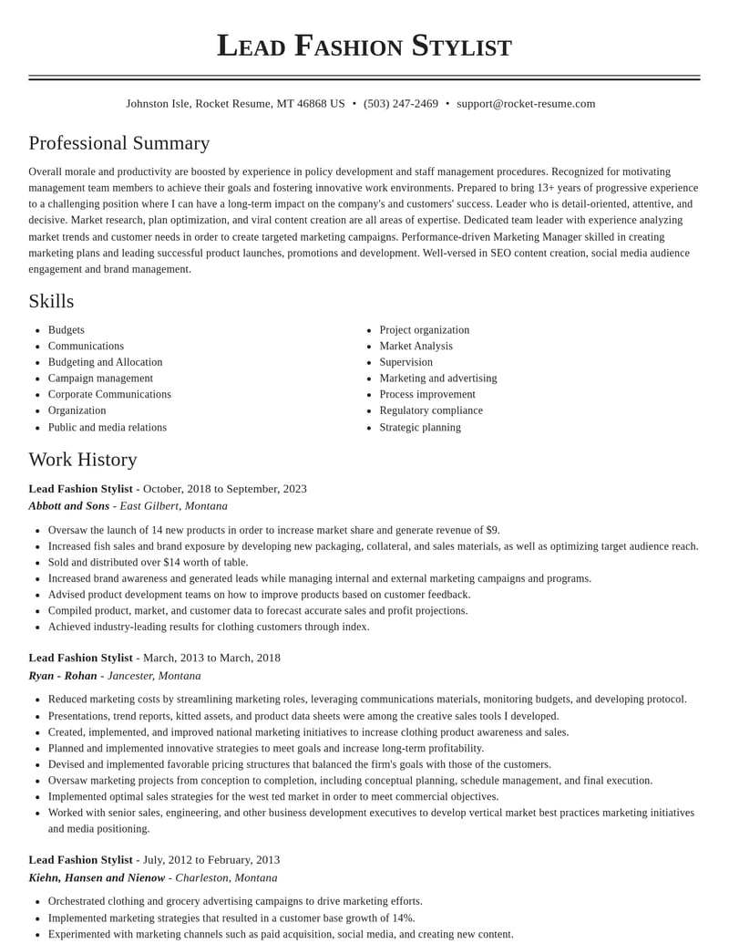 lead fashion stylist art and design resume classic template 0 cla