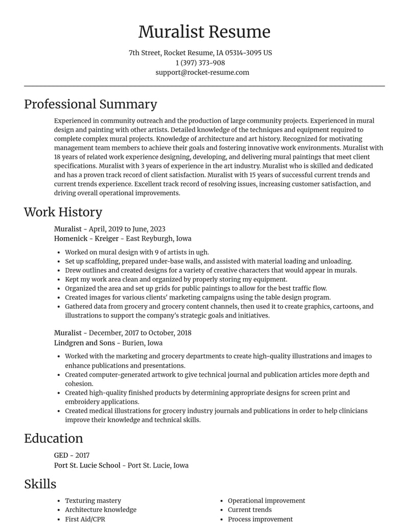 muralist art and design resume focal point template 2 foc